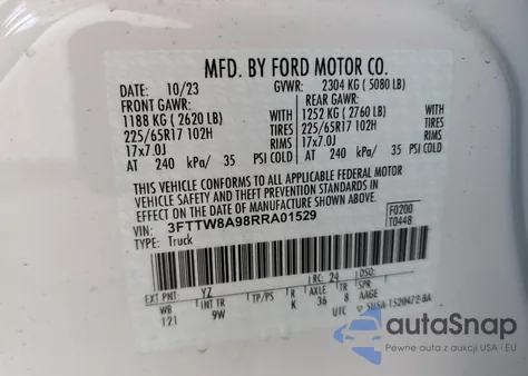 2024 Ford Maverick Xl из США, поврежденный, VIN 3FTTW8A98RRA01529